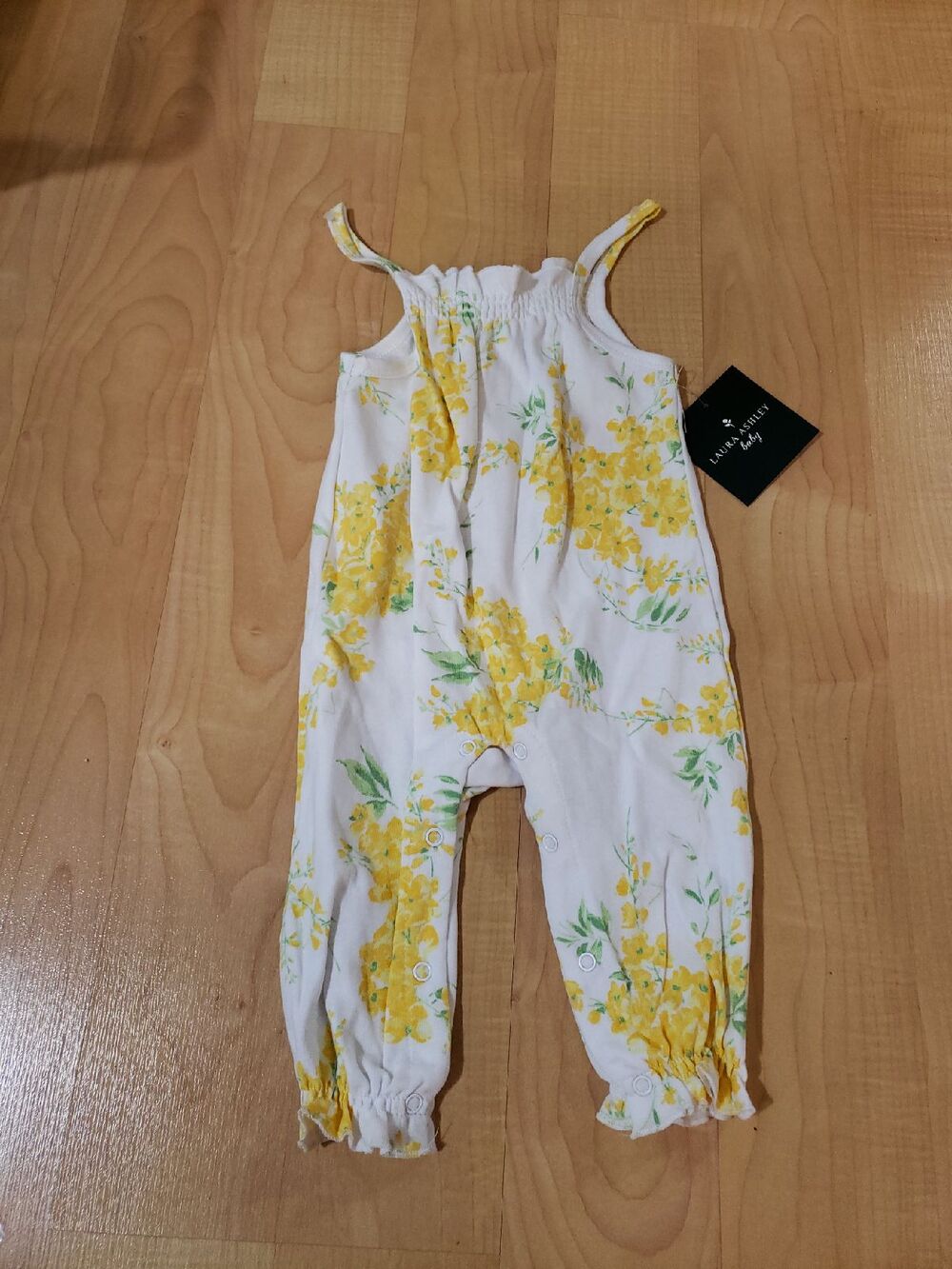 Laura Ashley Baby 3/6 M Floral Cotton Jumpsuit Romper Yellow Green White NWT